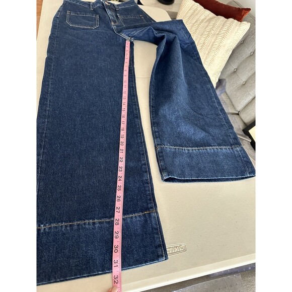 JJXX Wide Leg High Waist Jeans Size 27 Inseam 32 Patch Pockets Dark Wash New - Picture 4 of 10
